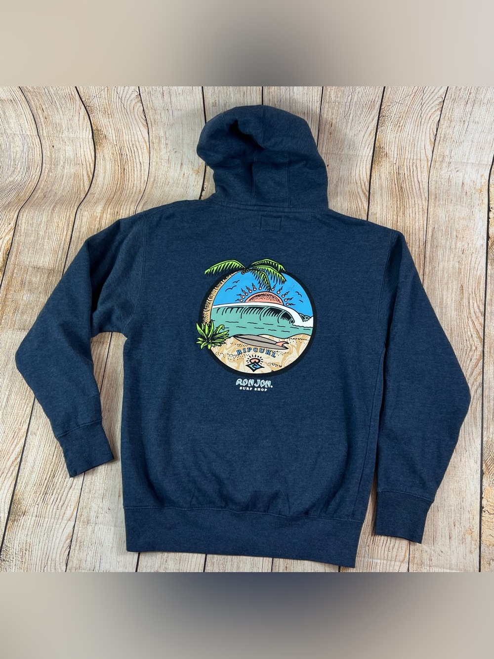 Rip Curl Ron Jon Surf Shop Blue Hoodie Sweatshirt Size Small